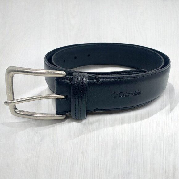 Columbia Mens Black Leather Belt Size 34" Genuine Leather Lining Synthetic Top - Picture 1 of 7
